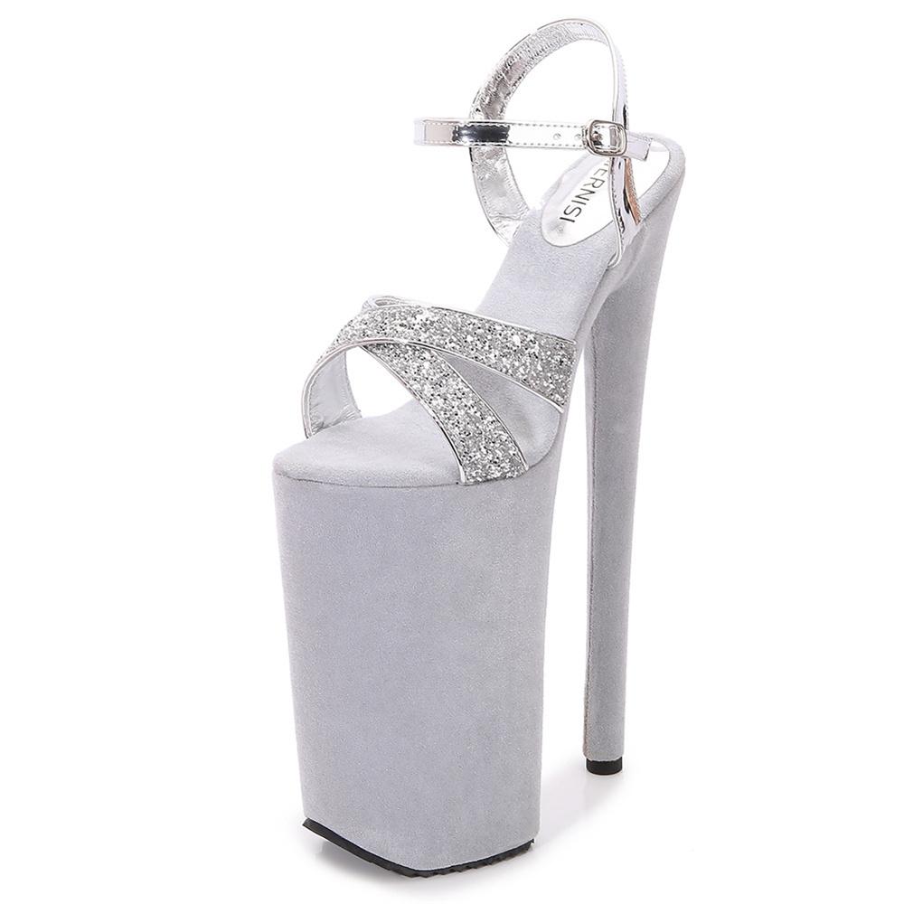 

2025 Супер Высокие Водонепроницаемые Босоножки на Платформе Женские С Открытым Носком Рыбий Рот Танцы на Пилоне Высокие Каблуки 26СМ Клубная Обувь для Подиума 43 серебряный