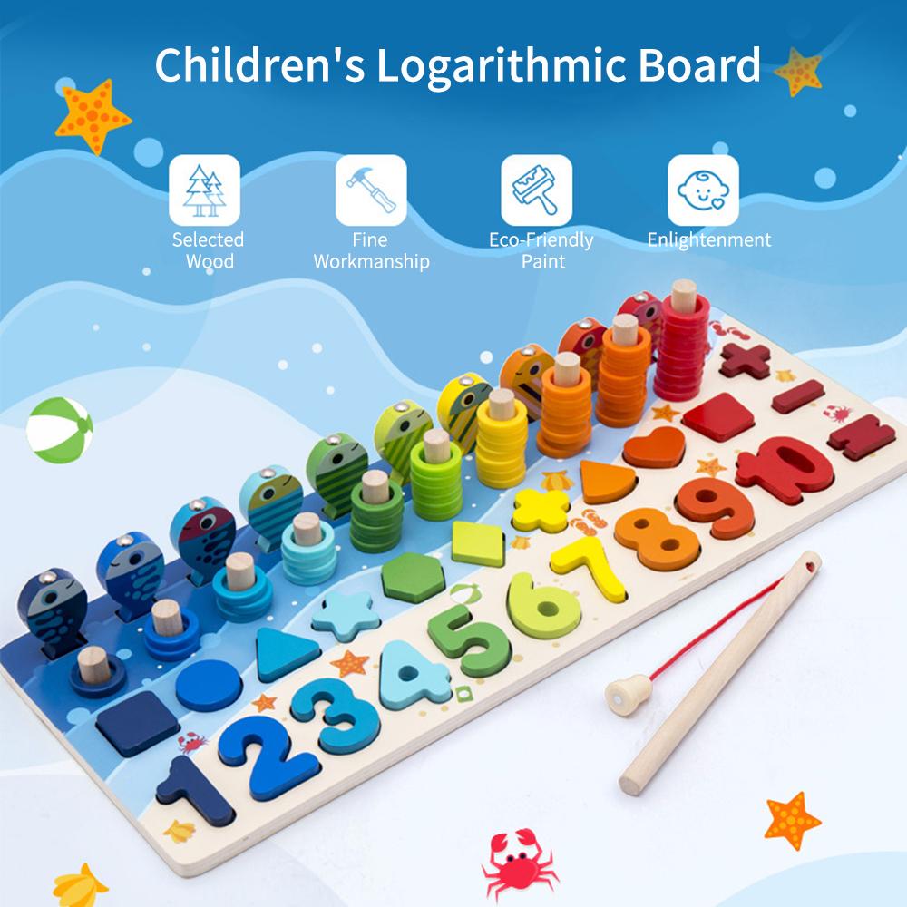 Children s Magnetic Fishing Toy Early Education Logarithmic Board Wooden Number Puzzle Shape Sorting for Kids Toddlers