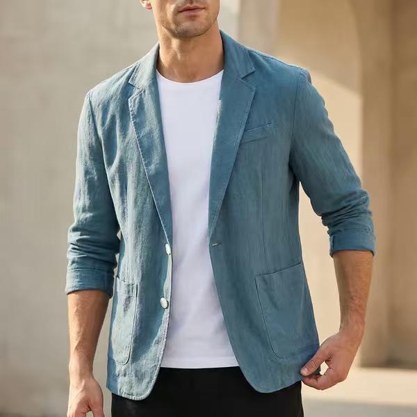 100% Baumwolle Atmungsaktiver Herren-Blazer Anzugjacke für Herren Schwarzer Mantel für den Sommer Business Leichte Herrenkleidung
