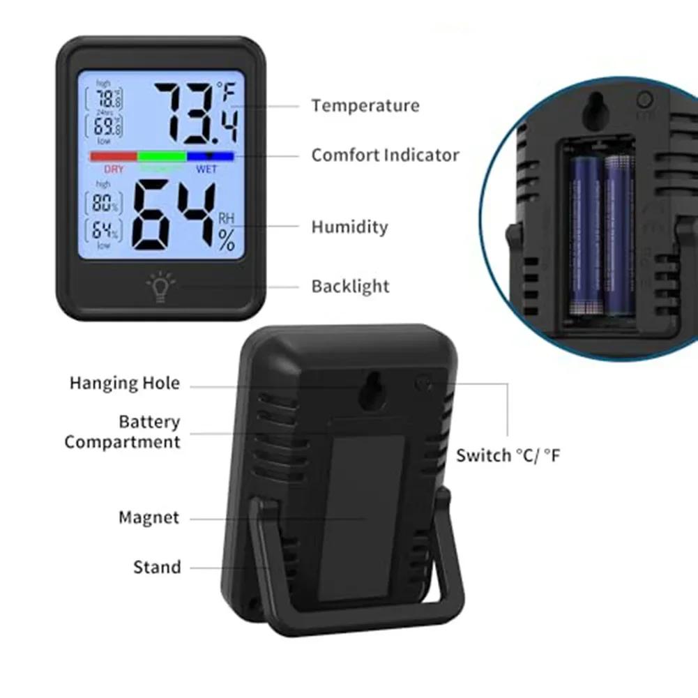 Digitales elektronisches Display für den Innenbereich: Thermometer, Hygrometer, Temperatur- und Feuchtigkeitsmesser mit Magnethintergrund und großem Bildschirm
