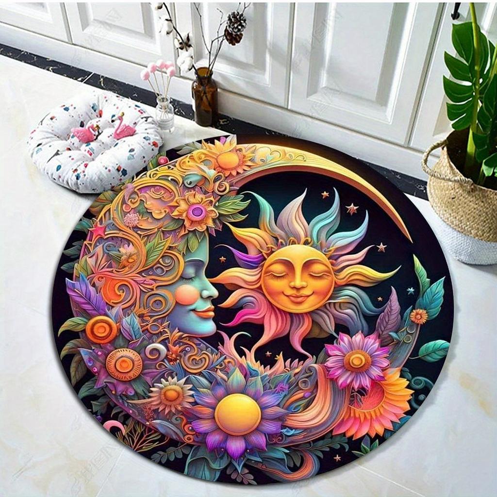 1pc Sun Moon Round Rug Doormat Floor Mat Home Carpet Hotel Living Room Floor Mats Anti Slip Aesthetic Room Decor Art Supplies Home Decor