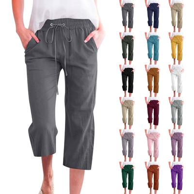 Pantalones Casuales y de Moda de Color Sueltos para Mujer con Bolsillos