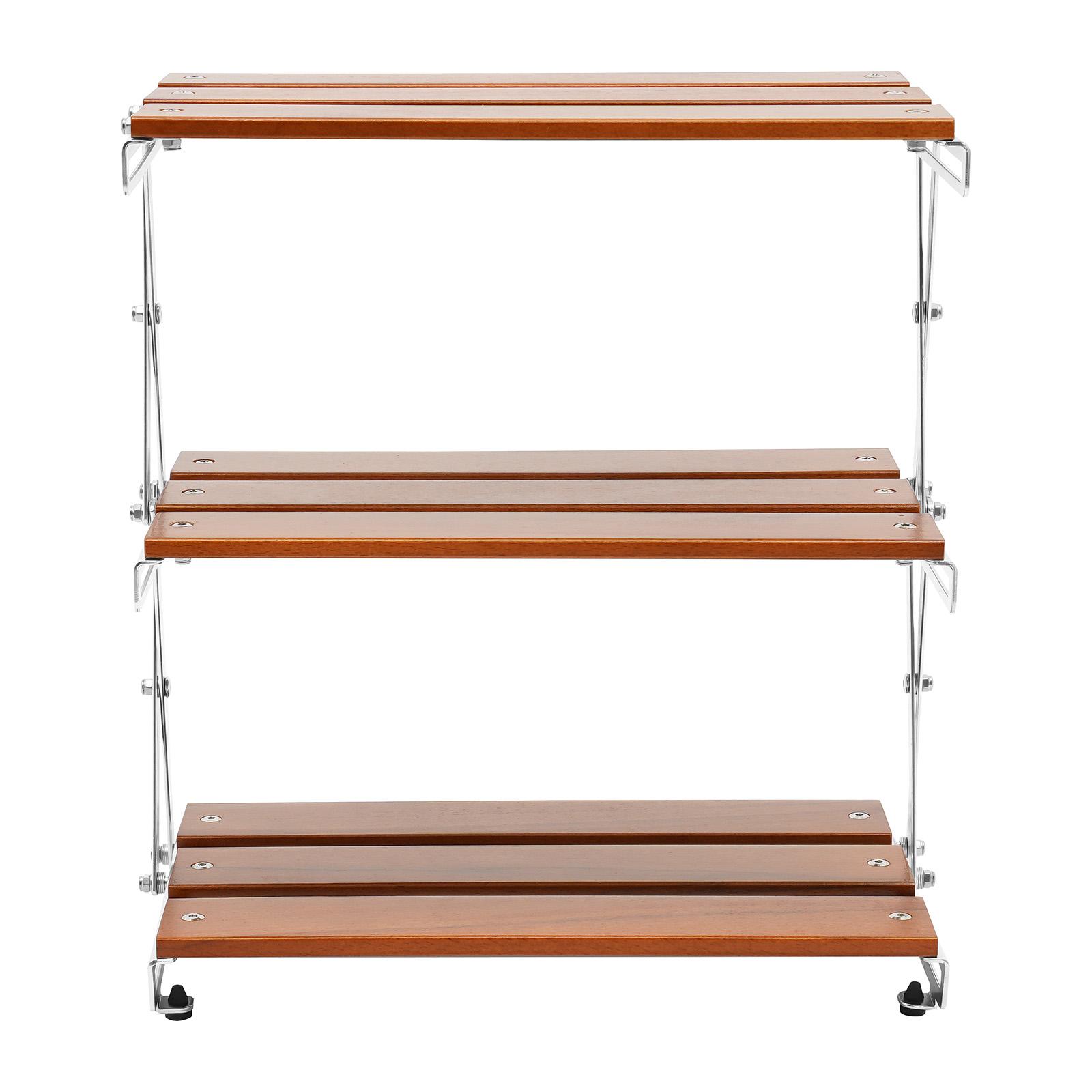 

Складная полка для кемпинга, 3 яруса, Стол-органайзер для хранения из дерева и стали в деревенском стиле для барбекю, пикника на открытом воздухе, Не требует сборки, Органайзер для кухни, ванной