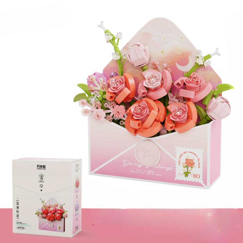 

Квітка Любовний лист Будівельні блоки Букет Романтичний конверт Мікрочастинки Збірна іграшка Креативна дівчина Святковий подарунок 14.6*6*14.1cm