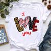 Leopard I Love You Graphic Print T-Shirt Women Clothes 2025 Watercolor Funny White Tshirt Femme Summer Fashion T Shirt Female