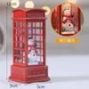 Christmas Phone Booth Decoration with Santa Claus, Snowman & Tree - Red Retro Telephone Booth Ornament With Light Home Decorator