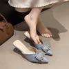 Fashion Shoes Female 2025 Summer New Women’s Closed Toe Slippers Fashion Crystal Square Button Slippers Thin Heels for Daily & Dress