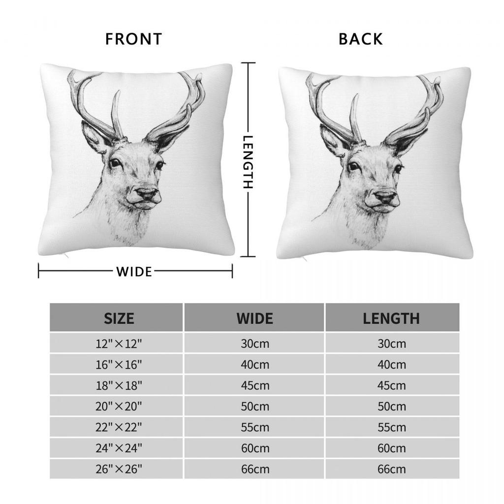 Deer Antlers Stag Head Square Pillowcase Polyester Linen Velvet Printed Zip Decorative Sofa Cushion Cover 18