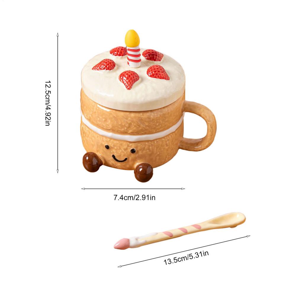 

Adorable dessert and cake shaped coffee mug Afternoon Tea Cup Cappuccino Milk Cocoa mug strawberry Coffee Mugs with Lid Spoon 400ml коричневий