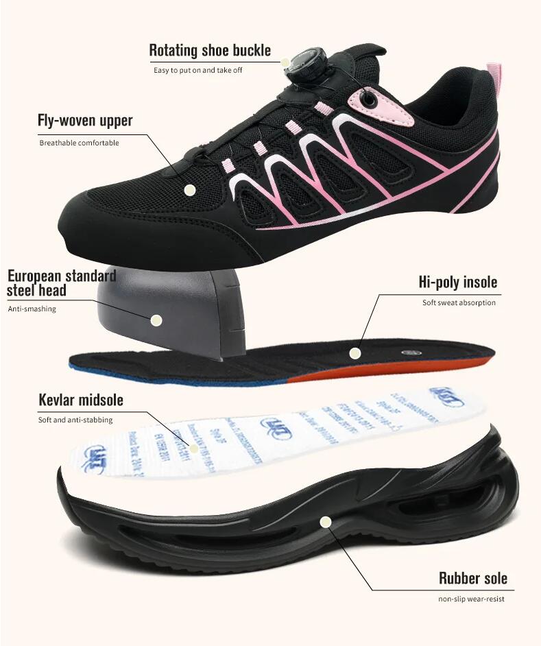 Women'S Rotating Button Safety Shoes Steel Toe Work Sneakers Indestructible Shoes Puncture-Proof Work Boots Cushion Women Sneake