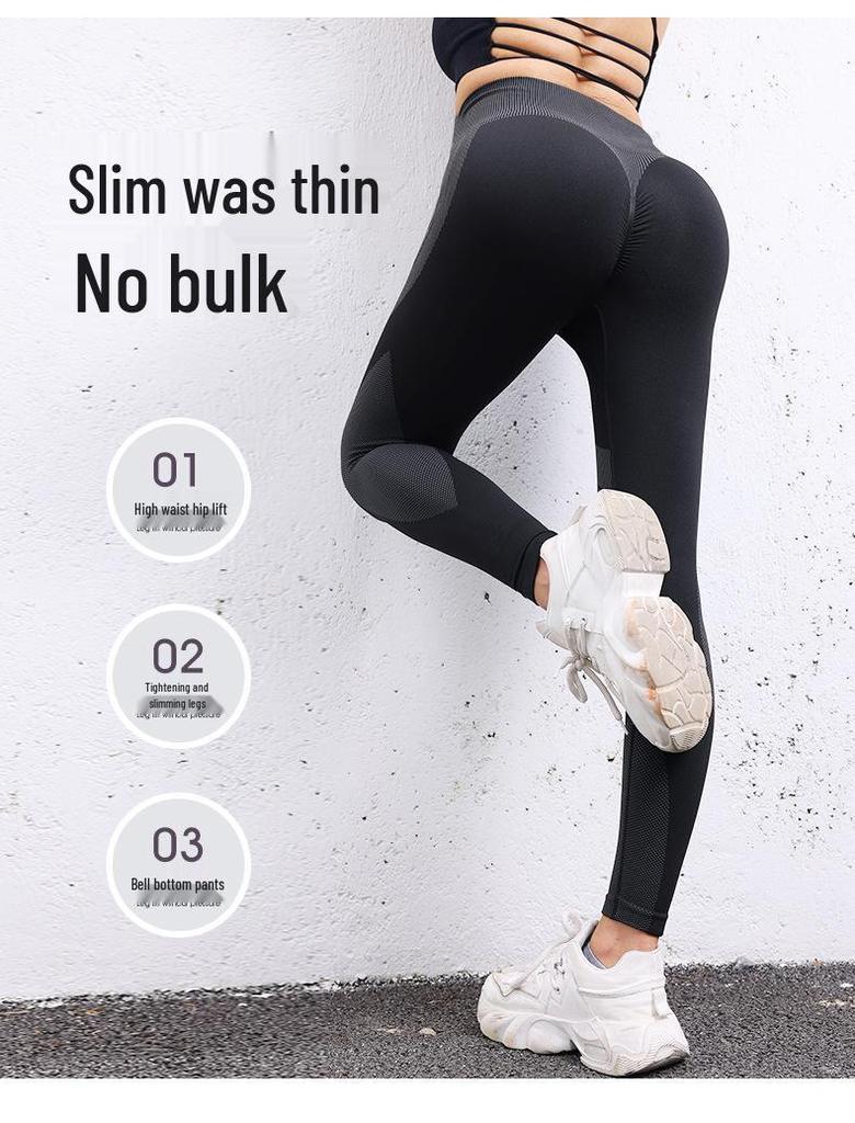 Dámské legíny na jógu s vysokým pasem, barevným blokováním a push-up efektem - Černé pruhované, prodyšné a bezešvé