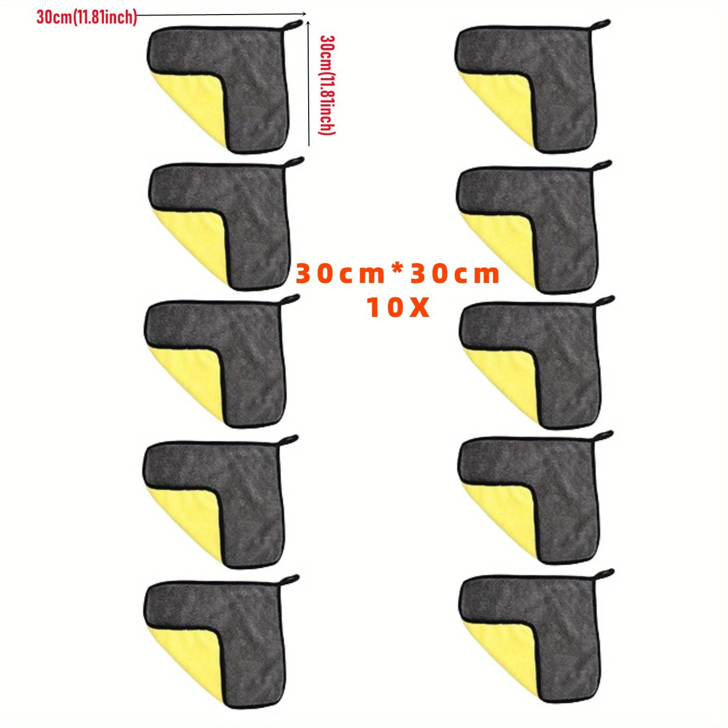 

10 шт. Микрофибровое полотенце для очистки, сушки, сушки, ухода за автомобилем, детализации, мойки автомобиля, принадлежности для полотенец, двухслойная салфетка для очистки оконного стекла 30x30cm жёлтый