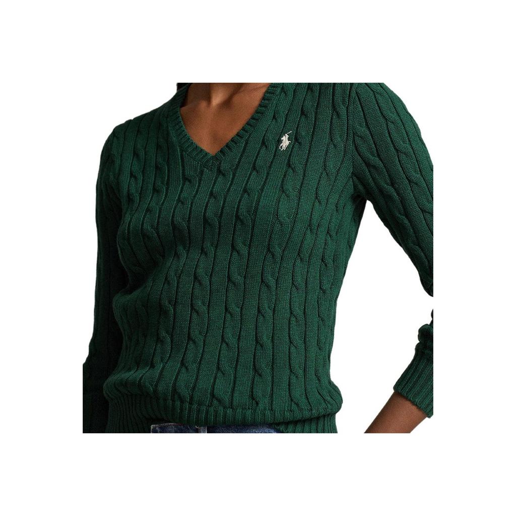 Polo Ralph Lauren Ss24 Solid Color Small Pony Embroidered V-Neck Long Sleeve Knit Sweater Women sweater Green 211570011-595