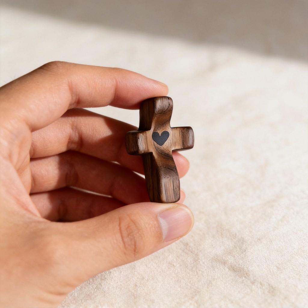 Black Walnut Cross Hand Carved Wooden Religious Pendant For Easter Gift