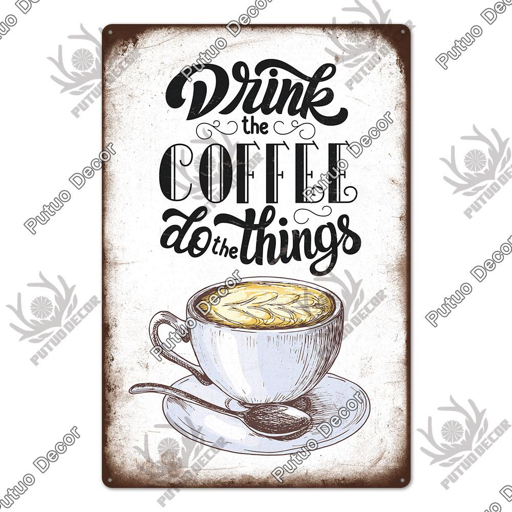 Putuo Decor Coffee Vintage Tin Metal Sign Decorative Plaque Retro Plate Cafe Kitchen Man Cave Coffee Bar Club Wall Decoration