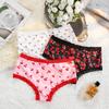 Cherry Print Women's Lace Trim Seamless Cotton Panties - No Ride Up Triangle Style