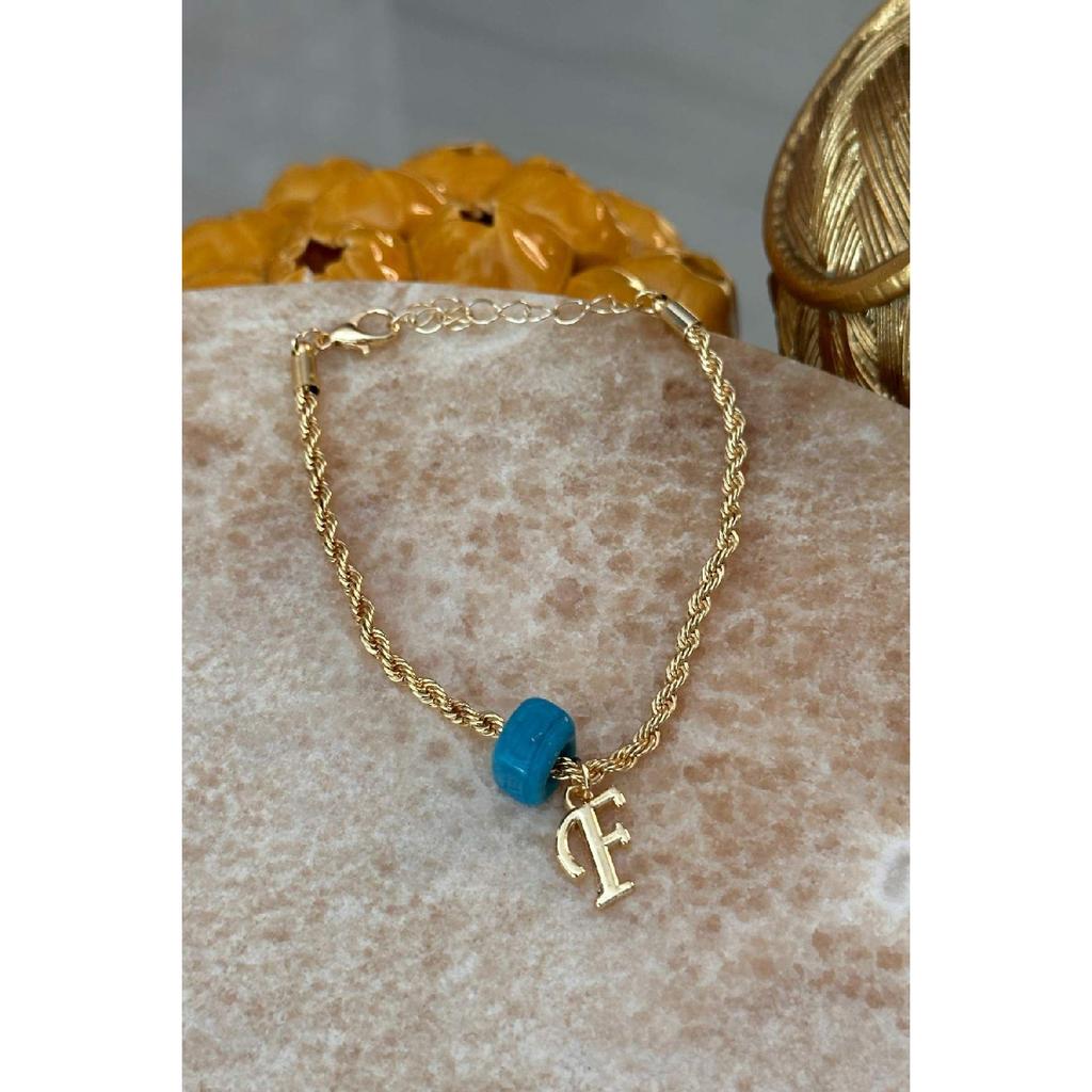 Personalized Letter F Gold Plated Nostalgia Glass Beaded Twist Chain Bracelet