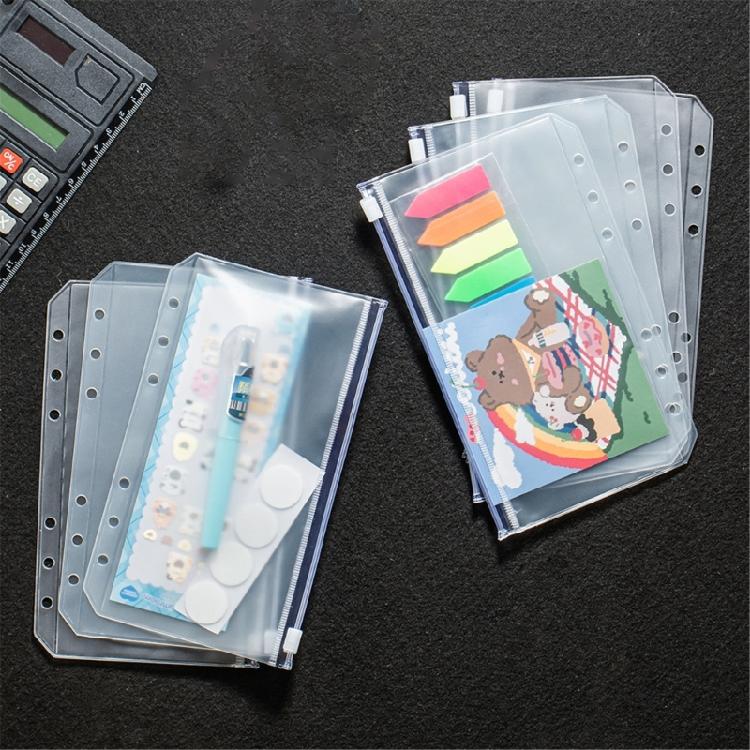 20Pcs Clear PVC Binder Bag 6 Holes Binder Pockets 6 Holes Cash Envelope for Loose Leaf Notebook Budget Planner Inserts