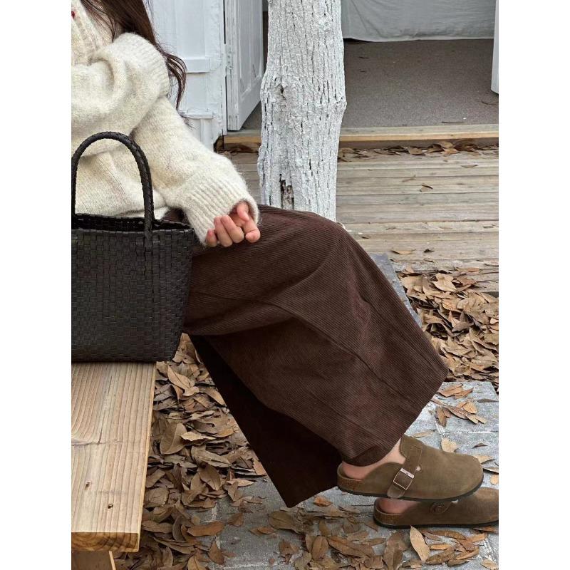 

Solid Color Corduroy Pants for Women Autumn and Winter Plus Velvet Small Loose Casual Lazy Wide-legged Versatile Trousers S коричневый