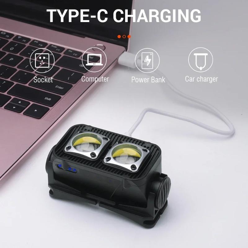Super Bright Mini COB Headlamp Type-C Charging Headlights 300LM 18650 Head Torch Camping Emergency Portable Waterproof Lantern