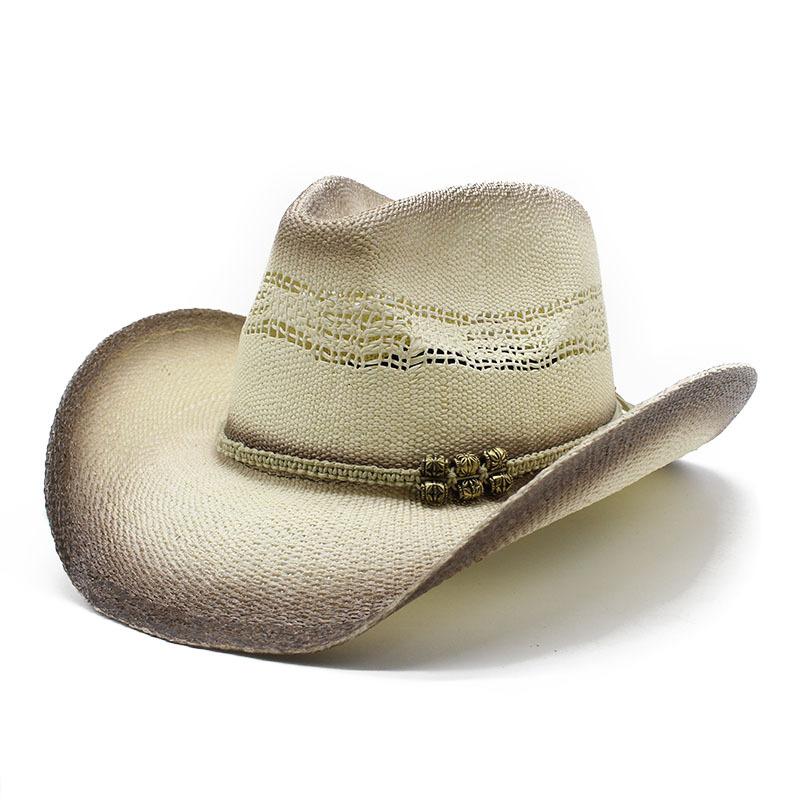 

Мужская и женская соломенная шляпа в стиле вестерн-ковбой, пляжная шляпа от солнца, солнцезащитная шляпа M（56-58cm）