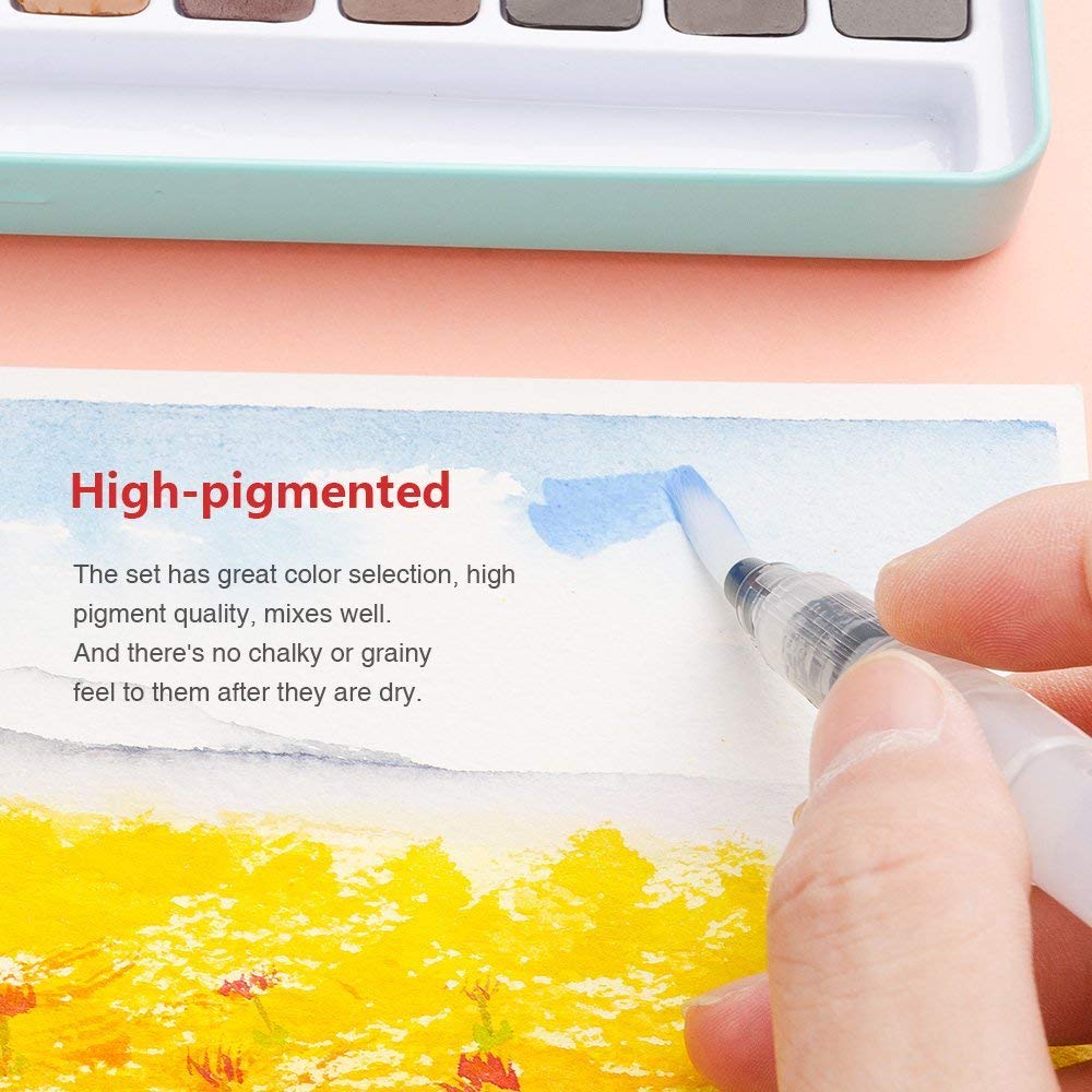 MeiLiang Solid Watercolor Paint Set with Brushes (36 Colors) and Palette In Gum Arabic