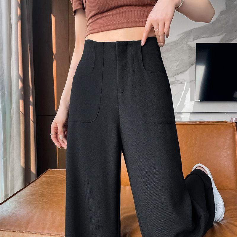 

Бежевые льняные брюки-палаццо узкой версии для женщин на лето, тонкие, с высокой посадкой, драпирующиеся, стройнящие, высококлассные брюки прямого кроя S чёрный