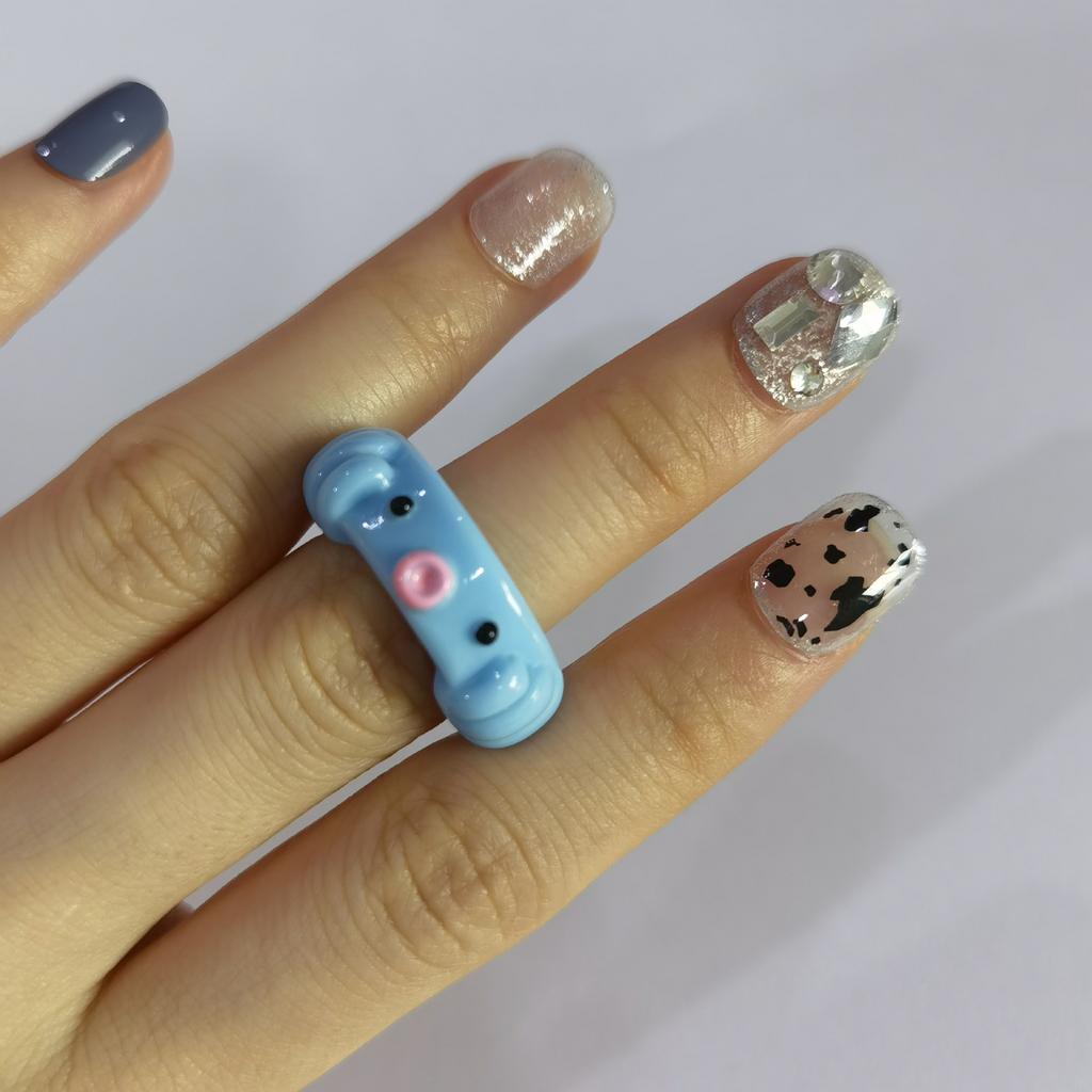 Anel feminino de resina doce e legal com tendência de animal sapo, joia simples tridimensional colorida, joia