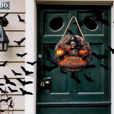 Panneau de Porte Joyeux Halloween Panneaux en Bois Halloween 2D Capitaine Pirate Maison Hantée Citrouille Fantôme Blanc Décor de Festival Pour Jardin Maison
