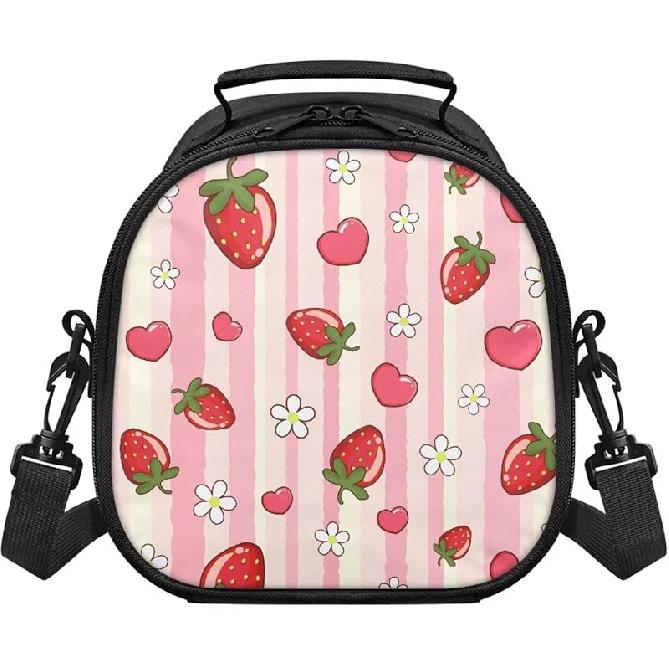 Капибара Ланч-бокс для школы Маленькая Кавайная Изолированная Сумка-ланч с Съемным ремешком Термосумка-охладитель Бенто-сумка Герметичная Ланч-бокс для девочек для детей 6-8 лет земляничный