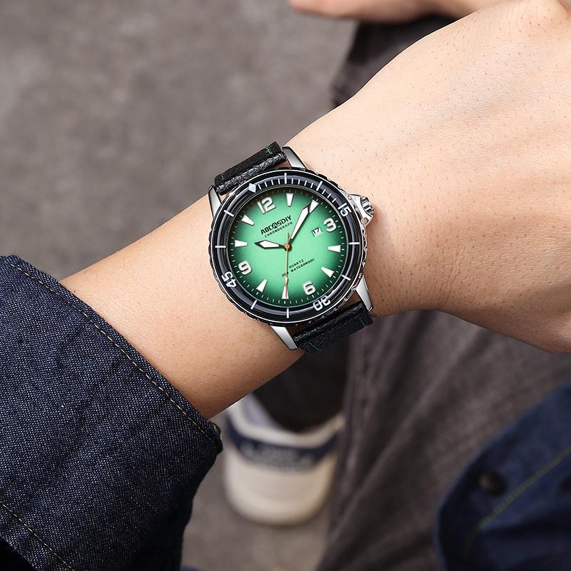 AOCASDIY Top Brand All Five Oceans Series Joint Fashion Leisure Leather Strap Super Luminous Men's Waterproof Watch