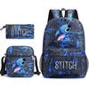 Set Zaino Borsa a Spalla Astuccio Cartone Animato 3-in-1 Zaino Studente Nero Grande Capacità Resistente all'Acqua per Scuola Media Superiore Università