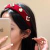 New Year Limited: Red Velvet Pearl Headband - Slimming, Stylish High Skull Top for Women