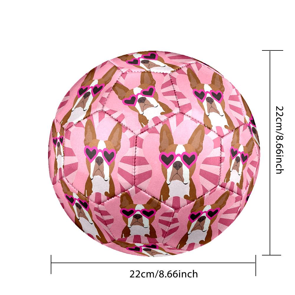 1pc Pink Heart Glasses Dog Theme Soccer Ball Football, Size 5, Lightweight PVC, Outdoor Training Soccer Ball,Gift j61432