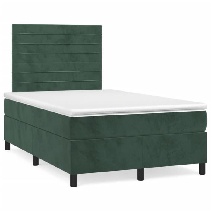 3143076 vidaXL Lit à sommier tapissier et matelas Vert foncé 120x200cm Velours