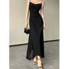 Summer V-Neck Spaghetti Strap Dress for Women Sexy Backless Waist-Tight Party Dresses Woman Elegant Black Sheer Midi Dress