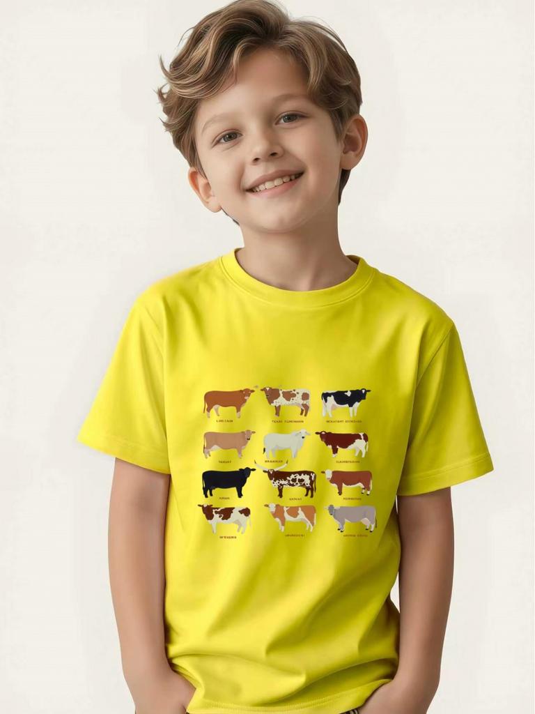 Children's T-shirt Boys and Girls Farm Animal Popular Science Printed Short-sleeved Non-colliding Style