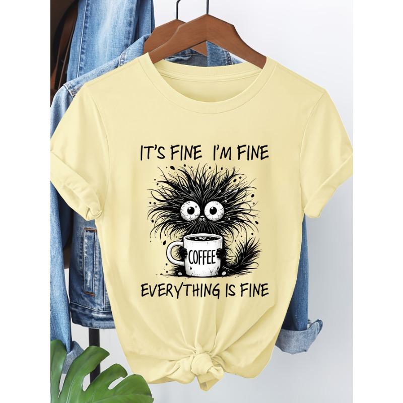 

Cat pattern printed cotton short sleeved T-shirt for women XL