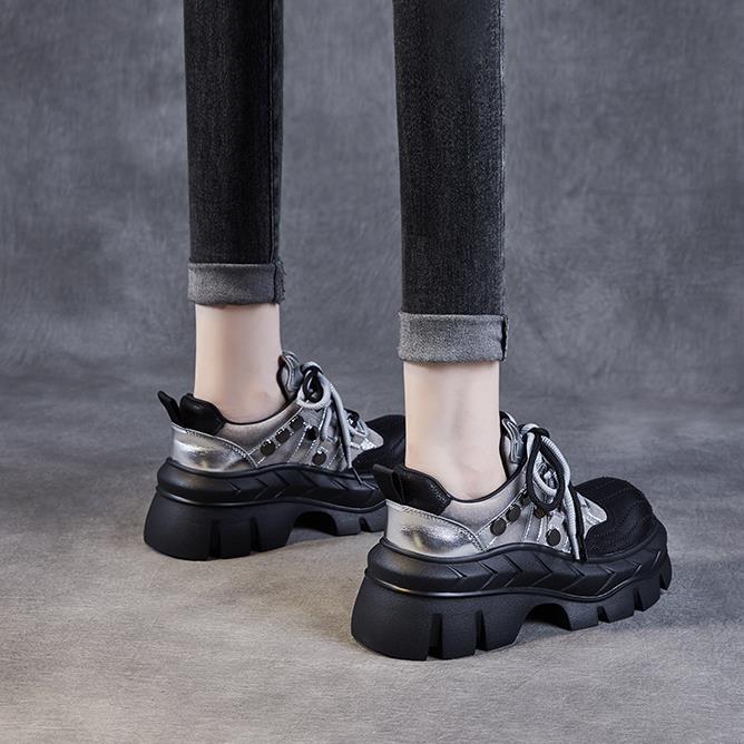 Fashion 7cm Autumn Fashion Spring Punk Luxury Shoes Cow Suede Genuine Leather Round Toe Women Moccasins Gothic