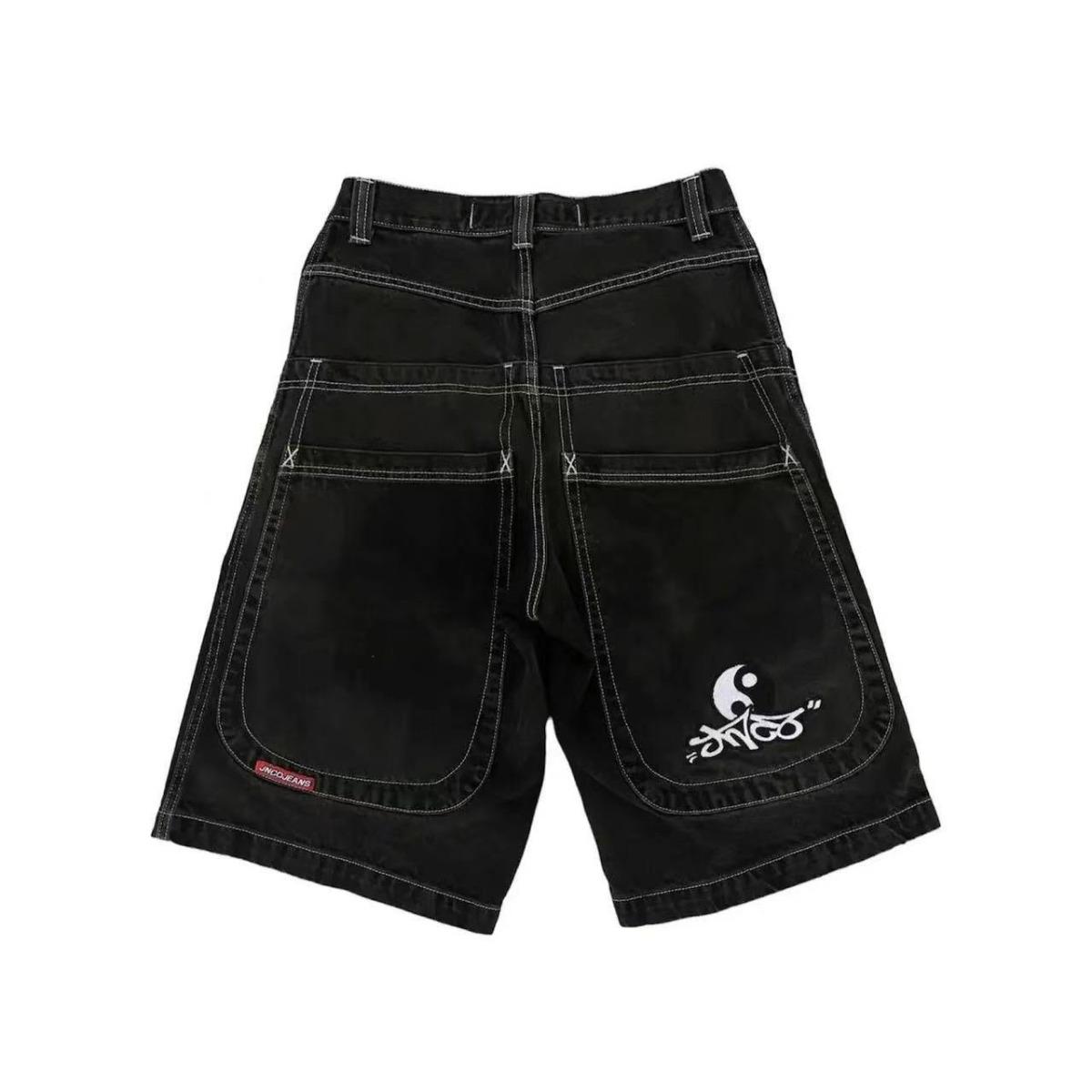 DRIPX Y2K Baggy Shorts Gothic Amerikanische Tasche Druck Denim Fitnessshorts 2000er Vintage Streetwear Hip Hop Herren Damen Basketballshorts XL