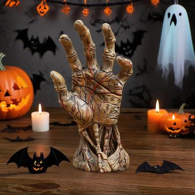 Halloween Demon Hand Statue Gothic Zombie Hand Figurine Resin Creepy Palm Sculpture Home Office Desktop Ornament Decoration
