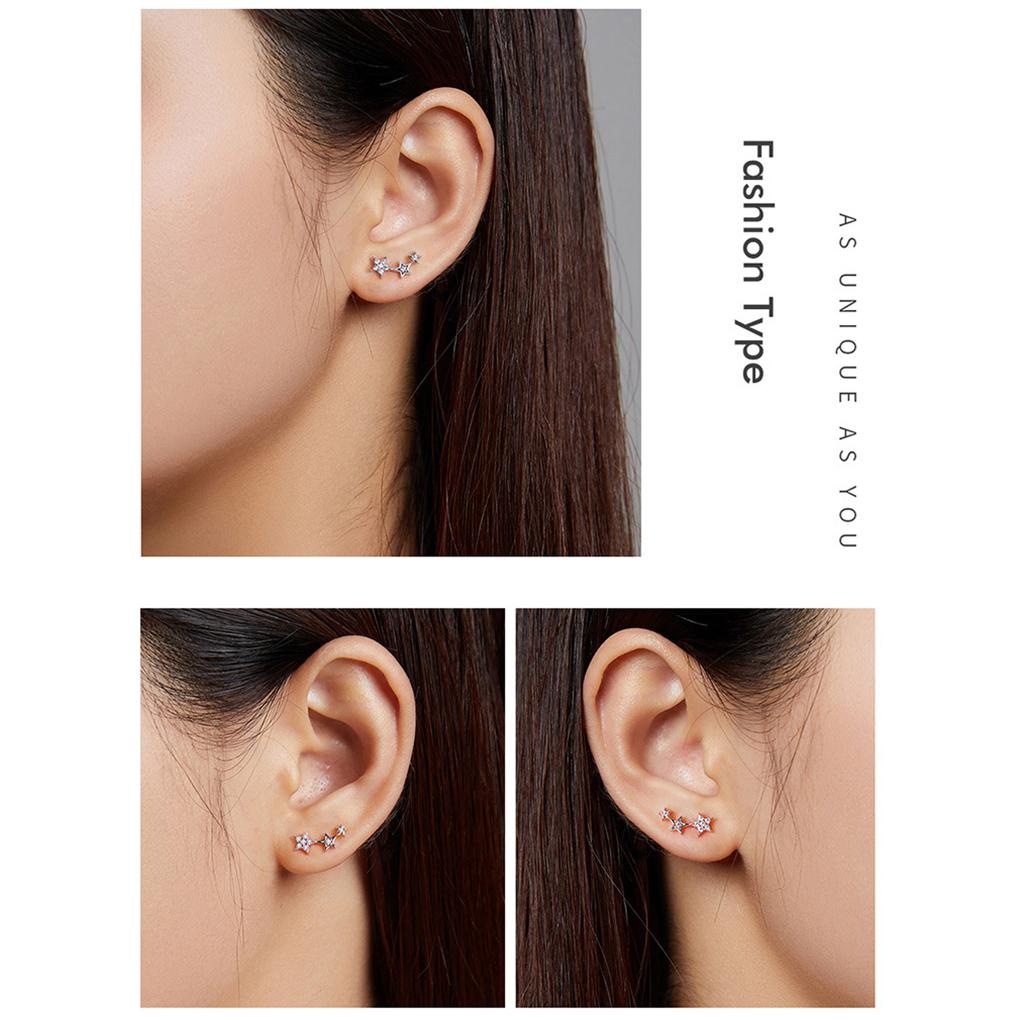 Silver Versatile 925 Sterling Silver Star Earrings Rainbow Multiple Crystals Lightweight Trendy