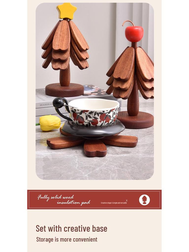 High-End Solid Wood Christmas Tree Table Mat - Heat Resistant Pot and Dish Pad, Decorative Ornament