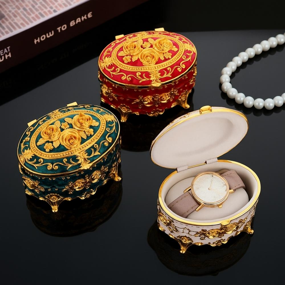 Vintage Rose Enamel Box European Style Antique Storage Case Earring Display Box  Dressing Table