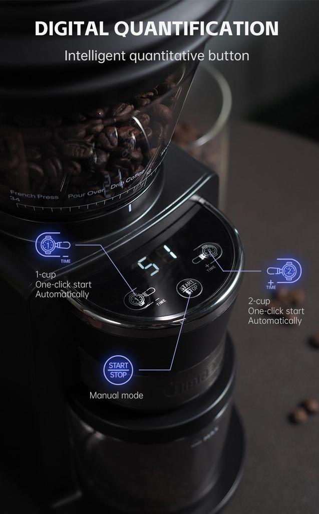 HiBREW G3 Electric Coffee Grinder, 34-Gear Scale, 210g Bean Container, 100g Powder Tank, 48mm Conical Burr, Anti-Static Function, Manual/Auto Mode
