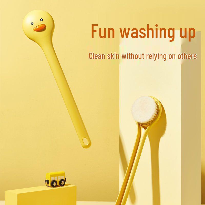 Cute Little Yellow Duck Soft Bristle Bath Brush for Adults & Kids - Long Handle Back Scrubber