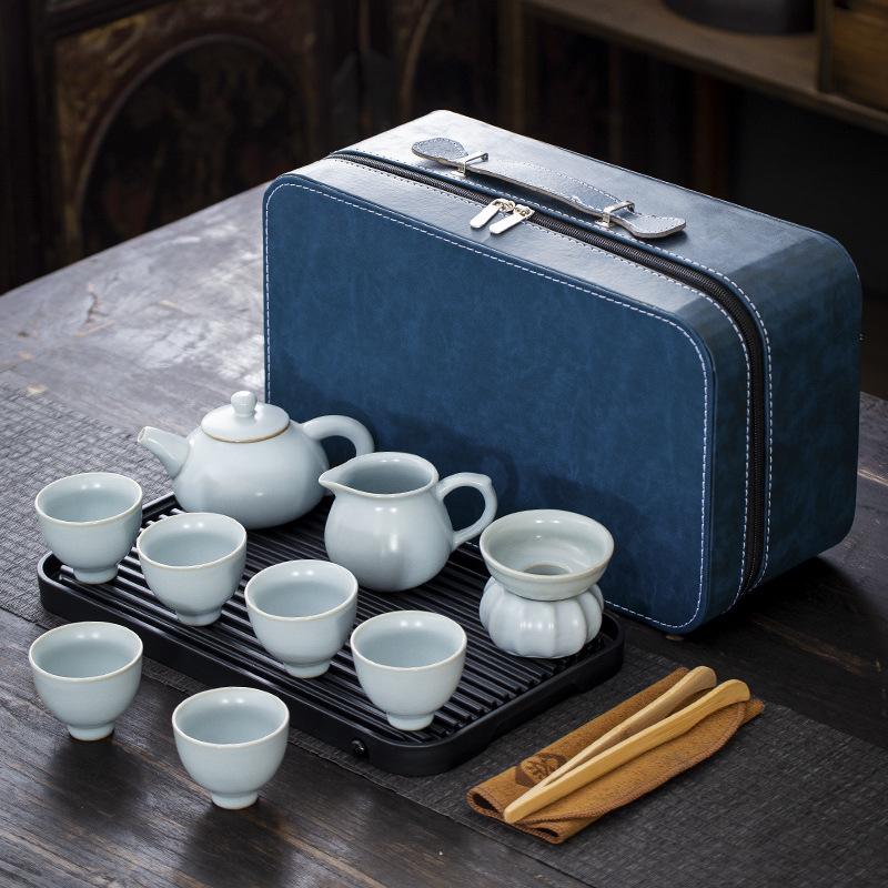 Travel tea set, portable bag, complete set of office tea, practical ceramic, Kung Fu tea tray, teapot set, hand gift pottery