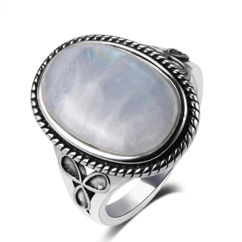 S925 Sterling Silver Retro Natural Labradorite Flower Rings Jewelry Silver Large Tiger Eye Engagement Wedding Gift for Women