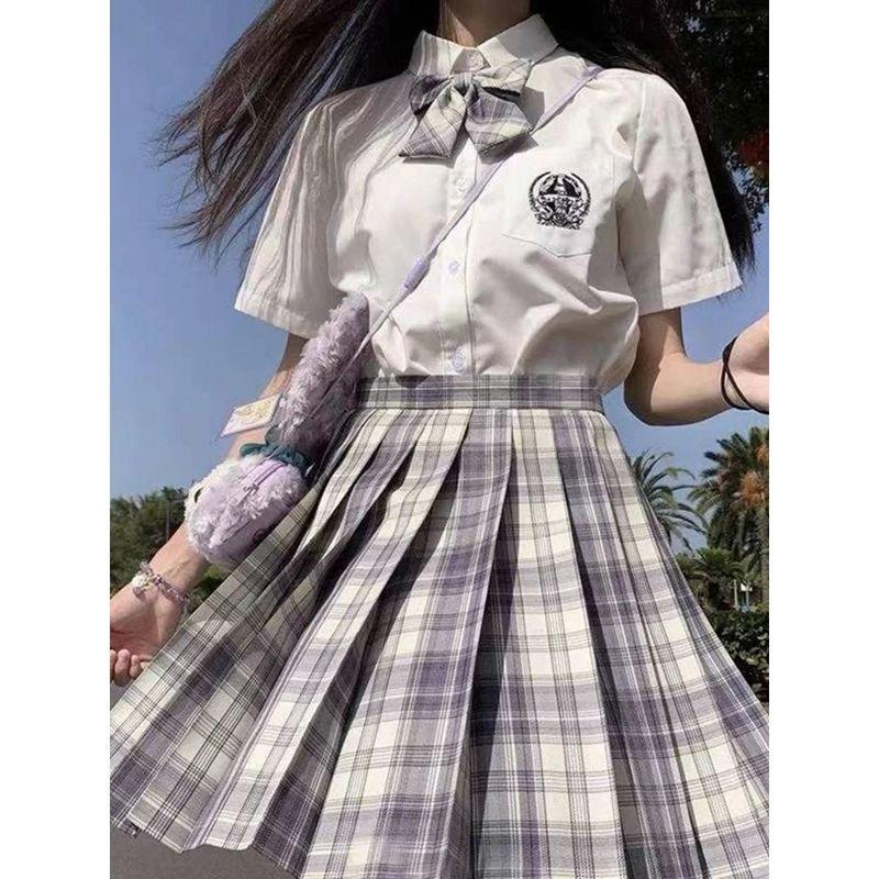 Grid Shaped High Waisted A- line Skirt Plaid High Waist Preppy Style A- line Skirt