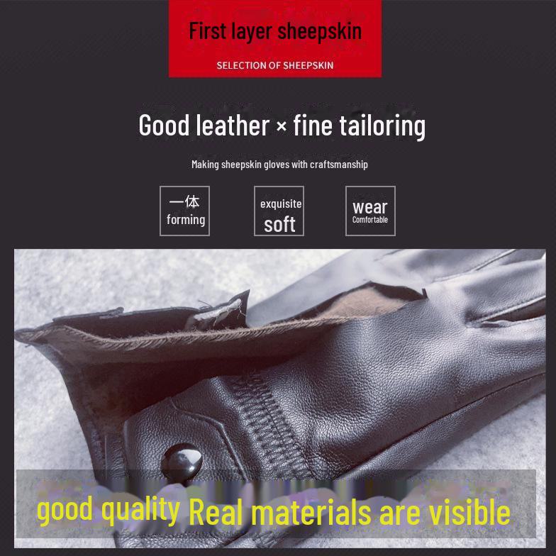 Men's Sheepskin Leather Winter Driving Gloves: Warm, Plush, and Durable for Motorcycle Riding.